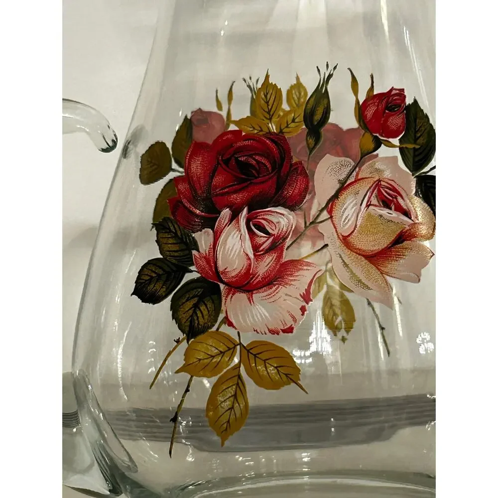 Vintage West Virginia Glass Rose Pitcher with Ice Lip 10